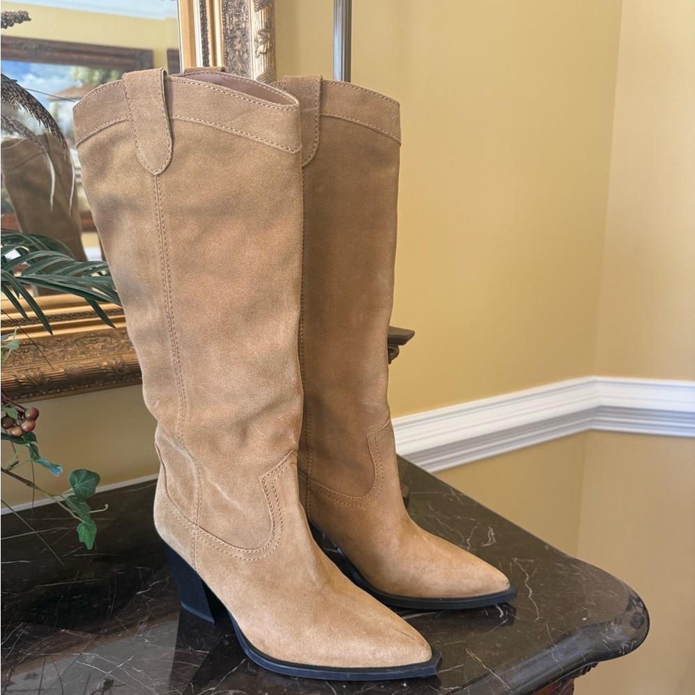 Mango Tan Suede Heeled Boots nwot - Picture 4 of 11